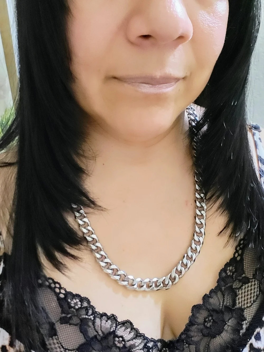 Unisex Cuban Link Necklace, 11 mm Polished Titanium Steel Chain, 23.6-inch/60cm